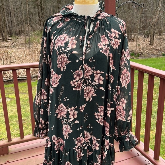 NWT! FREE PEOPLE size S forest combo feeling groovy ruffled long dress - Picture 5 of 14